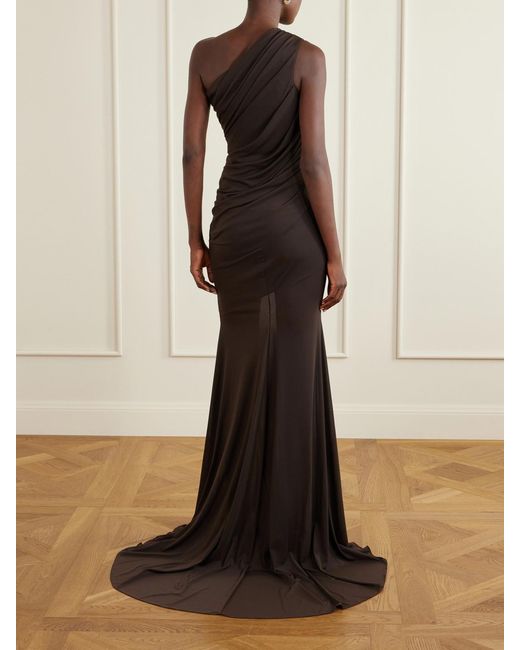 Alex Perry Gray One-Shoulder Gathered Jersey Gown