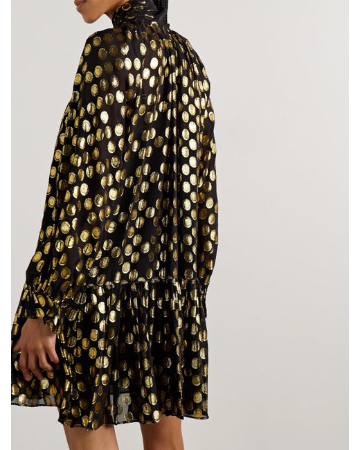 Ulla Johnson Black Loretta Tie-Detailed Metallic Fil Coupé Silk-Blend Crepe De Chine Mini Dress