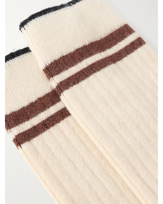 Brunello Cucinelli Natural Striped Ribbed Cashmere Socks