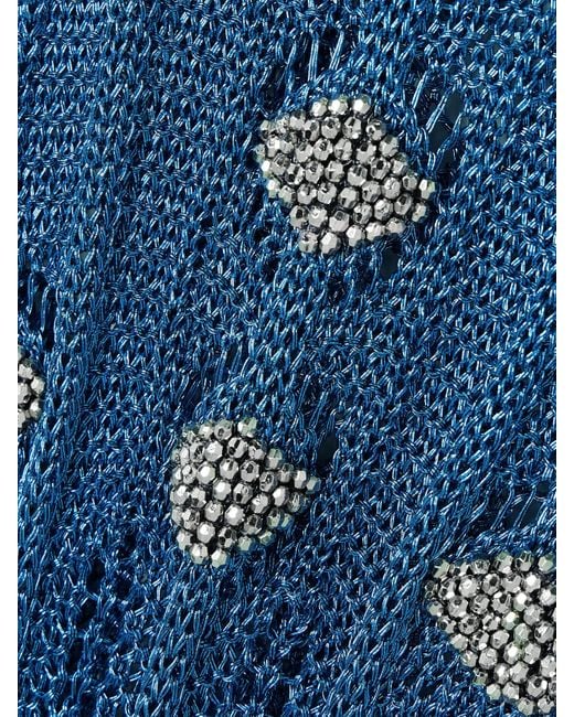 Rabanne Blue Bead-Embellished Metallic Open-Knit Midi Dress