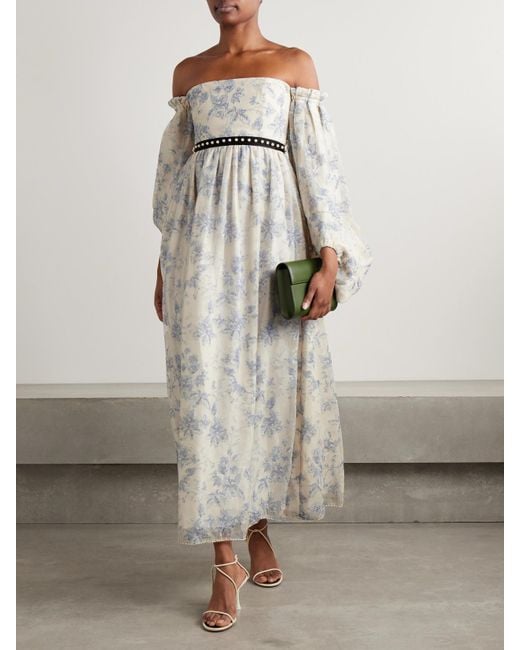 Agua Bendita Natural Alhelí Bougainvillea Off-The-Shoulder Embellished Tulle Midi Dress