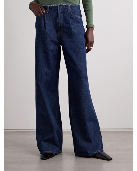 SLVRLAKE Denim Blue Taylor Pleated Low-Rise Wide-Leg Jeans