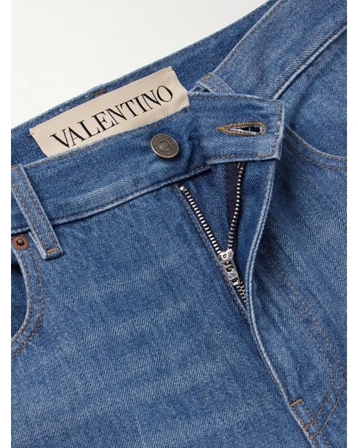 Valentino Blue Embroidered Embellished High-Rise Straight-Leg Jeans