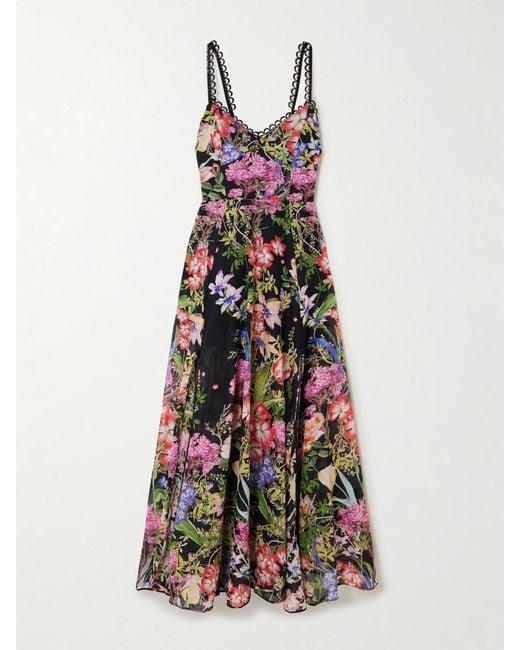 Charo Ruiz White Iraso Floral-Print Cotton-Blend Voile Maxi Dress