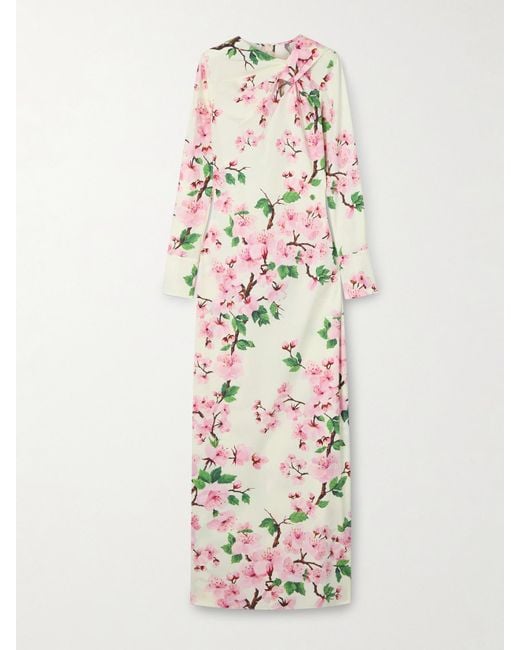 Robe Du Soir En Popeline De Coton Stretch À Imprimé Fleuri Et À Découpe Oscar de la Renta en coloris White