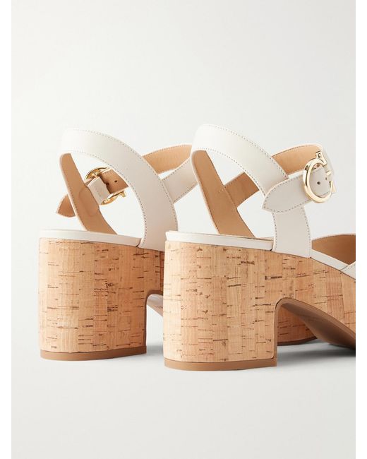Ferragamo Natural Nerea 90 Leather Platform Sandals