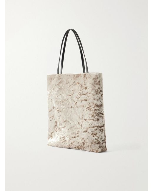 Valesque Natural Thea Leather-Trimmed Crushed-Velvet Tote Bag