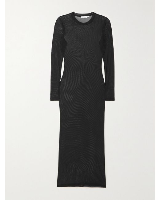 GOOD AMERICAN Black Stretch Recycled-Mesh Midi Dress