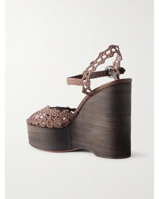 Aquazzura Brown Bossa Nova 130 Crocheted Raffia Platform Sandals