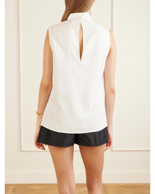 Kallmeyer White Penny Sequined Ruched Striped Twill Top