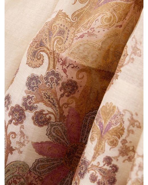 Robe Midi En Organza De Lin Et De Soie Mélangés Imprimé À Plis Illustration Zimmermann en coloris Natural