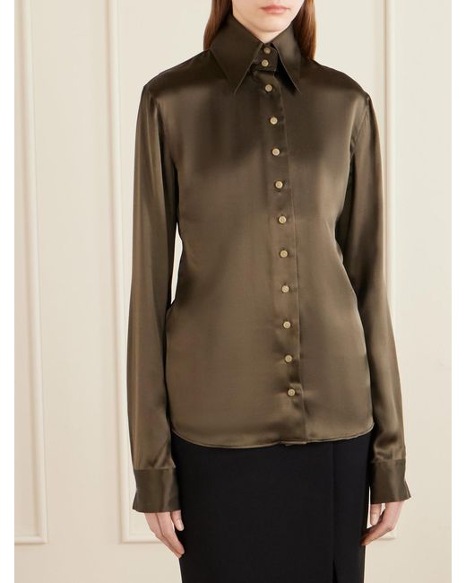 Khaite Green Ivy Silk-Satin Shirt