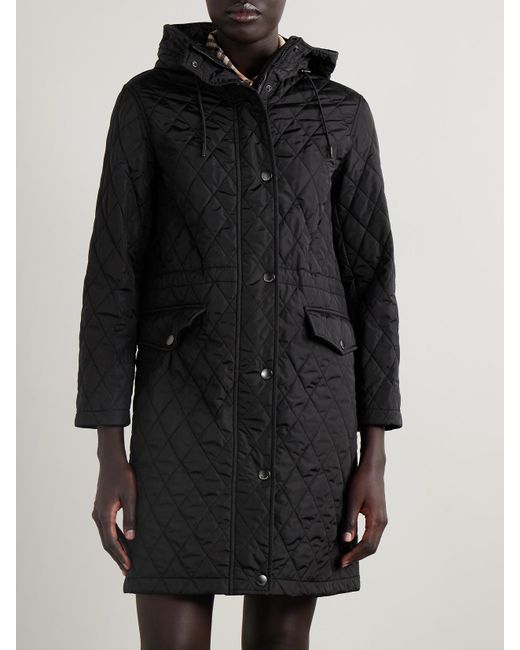Burberry Black Wattierte Kapuzenjacke Aus Gestepptem Shell