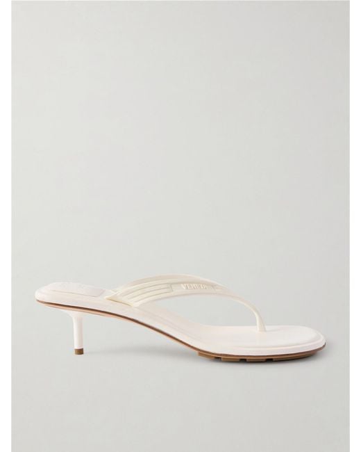 Bottega Veneta Natural Sampieri Thong Logo-Embossed Leather-Trimmed Rubber Sandals