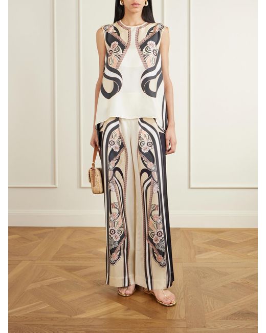 LaDoubleJ Multicolor Palazzo Printed Silk-Twill High-Waist Wide Leg Pants