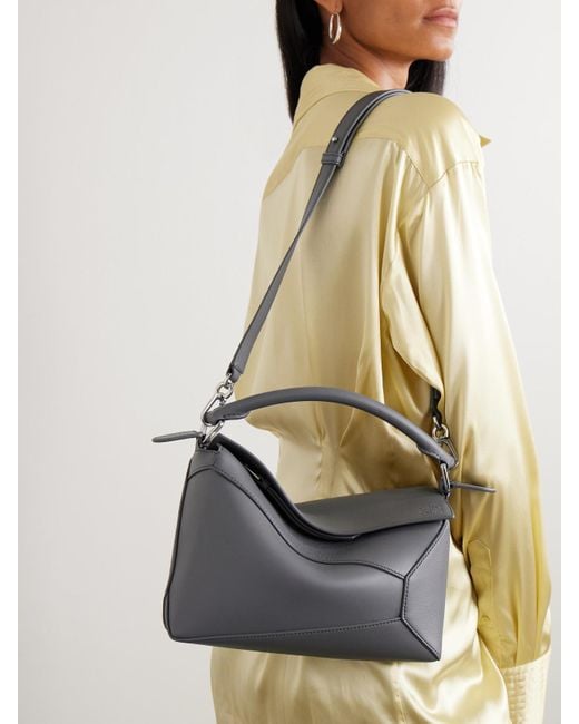 Loewe Gray Puzzle Edge Small Leather Shoulder Bag