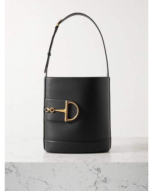 Gucci Black 73 Small Horsebit Embellished Leather Bucket Bag