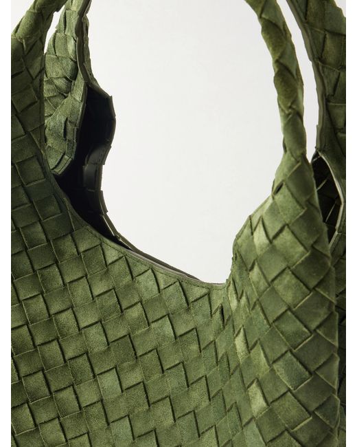 Bottega Veneta Green Campana Intrecciato Suede Shoulder Bag