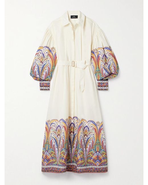 Etro Natural Belted Paisley-Print Cotton-Poplin Midi Shirt Dress