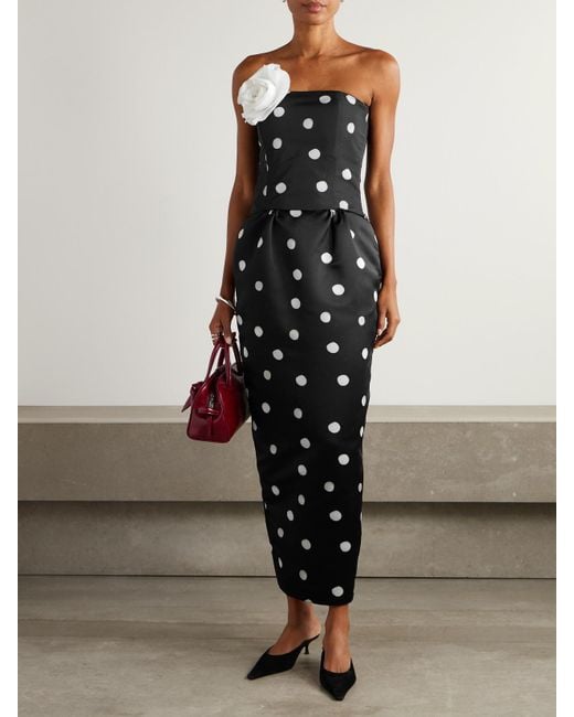 BERNADETTE Black Damian Polka-Dot Duchesse-Satin Maxi Skirt