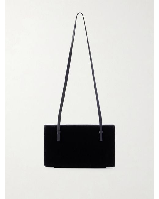 Totême White Leather-Trimmed Velvet Shoulder Bag