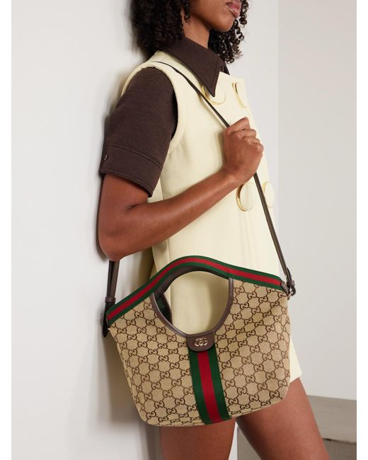 Gucci Metallic Giglio Small Leather-Trimmed Canvas-Jacquard Tote