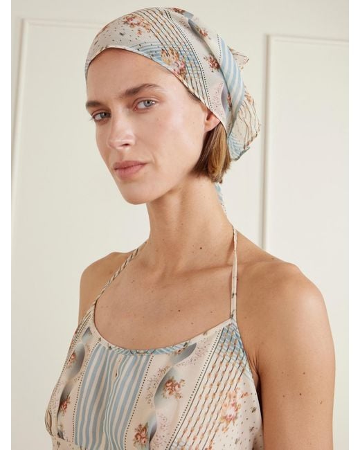 Anna Sui White Ruffled Printed Chiffon Headband