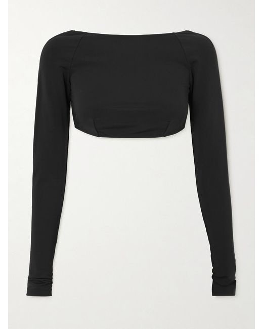Emilio Pucci Black Open-Back Cropped Silk-Trimmed Stretch-Crepe Top