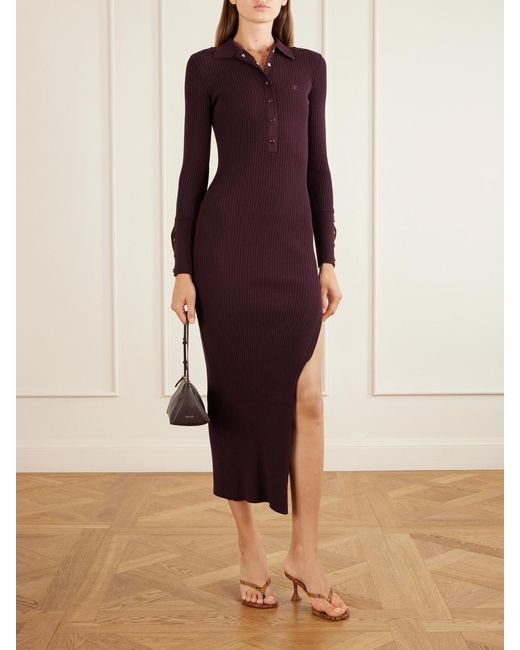 Courreges Purple Logo-Embroidered Ribbed Polo Midi Dress