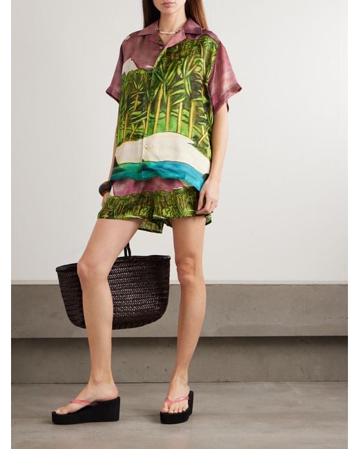 Donde Esteban Green La Sierra Printed Silk-Satin Shirt