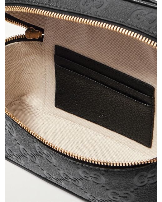 Gucci Black Gg Emblem Mini Debossed Textured-Leather Shoulder Bag