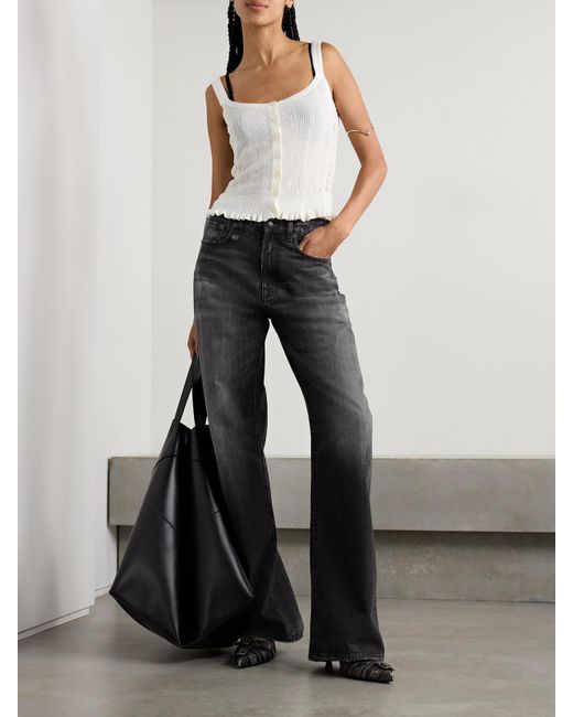 R13 Gray D'Arcy Distressed Mid-Rise Wide-Leg Jeans