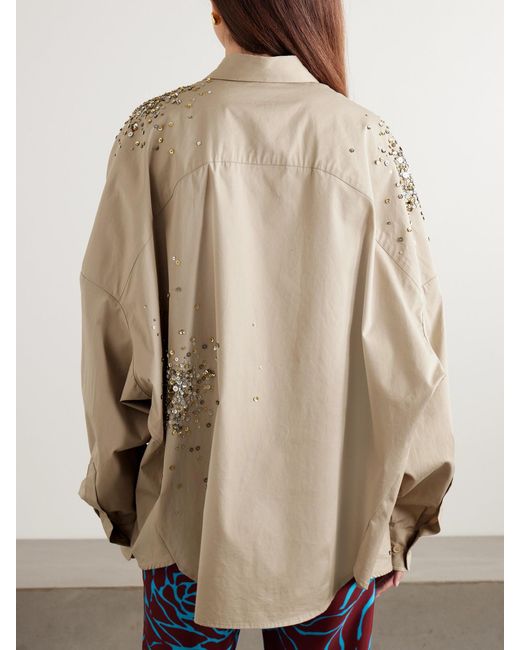Dries Van Noten Natural Oversized Embellished Cotton Oxford Shirt