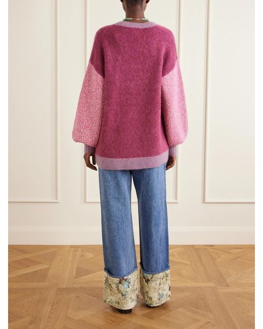 ALÉMAIS Pink Mlak Bead-Embellished Mohair, Alpaca And Wool-Blend Cardigan