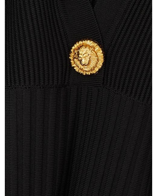 Balmain Black Button-Embellished Ribbed Knit Mini Dress