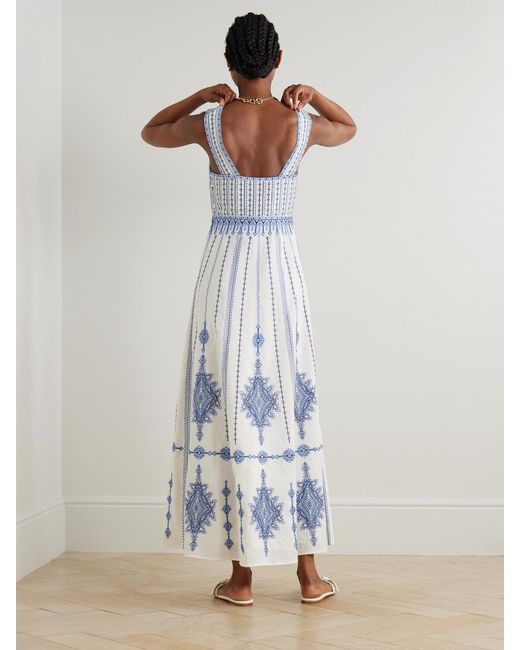 Emporio Sirenuse Blue Nellie Embroidered Linen And Cotton-Blend Maxi Dress