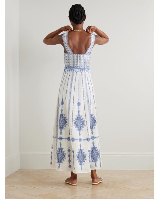 Emporio Sirenuse Blue Nellie Maxikleid Aus Einer Bestickten Leinen-Baumwollmischung