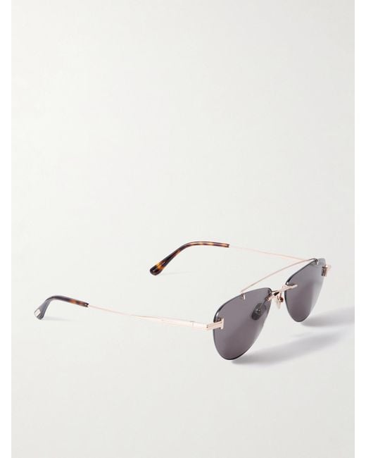 Tom Ford Gray Astor Rimless Aviator-Style-Tone Sunglasses