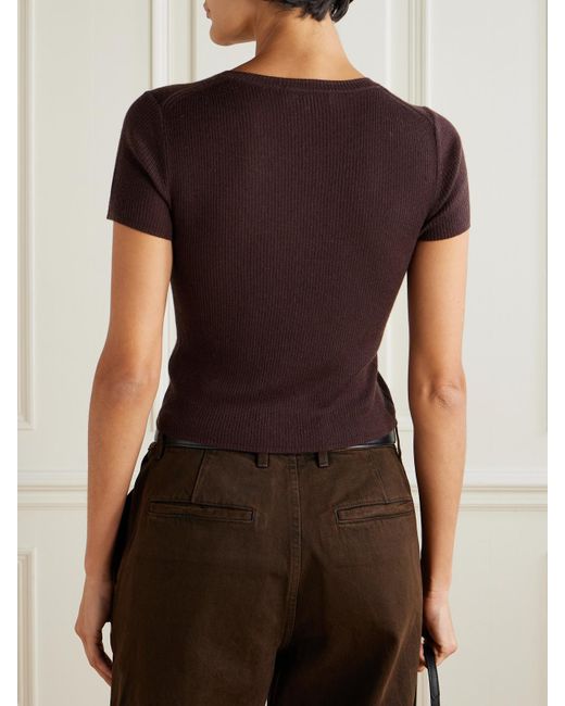ÉTERNE Red Baby Tee Cropped Ribbed Cashmere T-Shirt