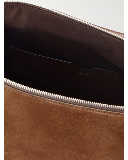 Max Mara Brown Leather-Trimmed Suede Shoulder Bag