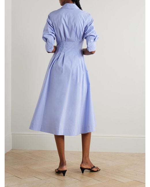 Jonathan Simkhai Blue Jazz Pleated Cotton-Blend Poplin Midi Shirt Dress