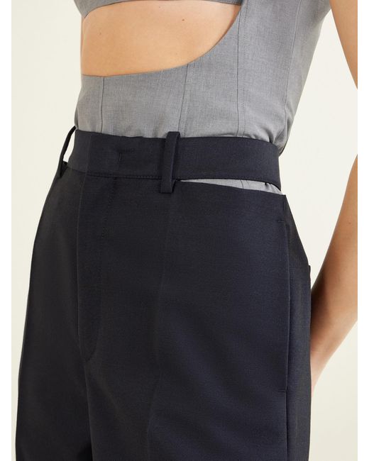 Jil Sander Blue Cut-Out Grain De Poudre Wool And Mohair-Blend Straight-Leg Pants