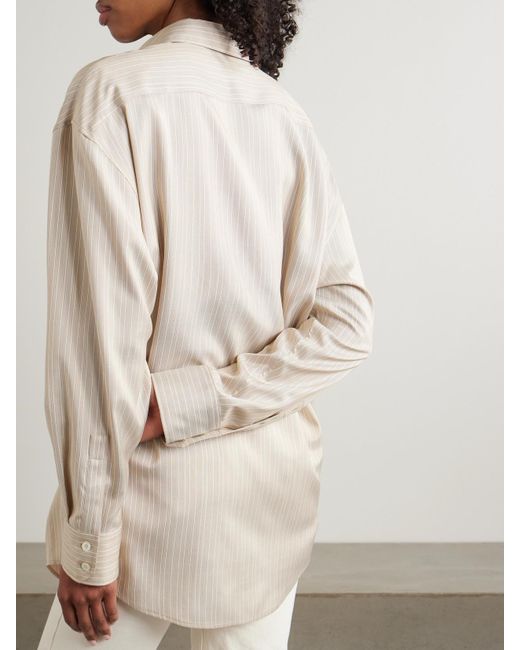 Saint Laurent White Hemd Aus Gestreifter Seide Mit Stickerei