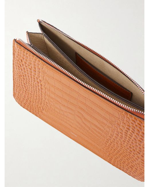 Totême Orange Threefold Croc-Effect Leather Clutch