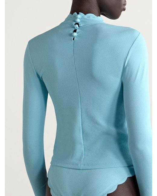 Marysia Swim Blue Swamis Scalloped Seersucker Rash Guard