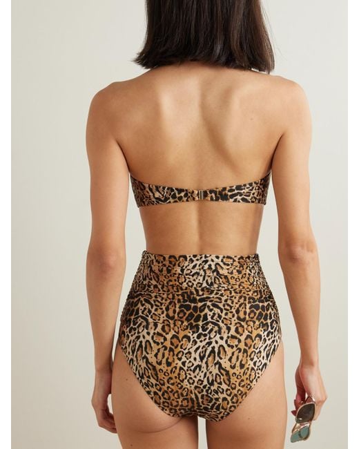 Melissa Odabash Natural Catania Gathered Leopard-Print Bandeau Bikini Top
