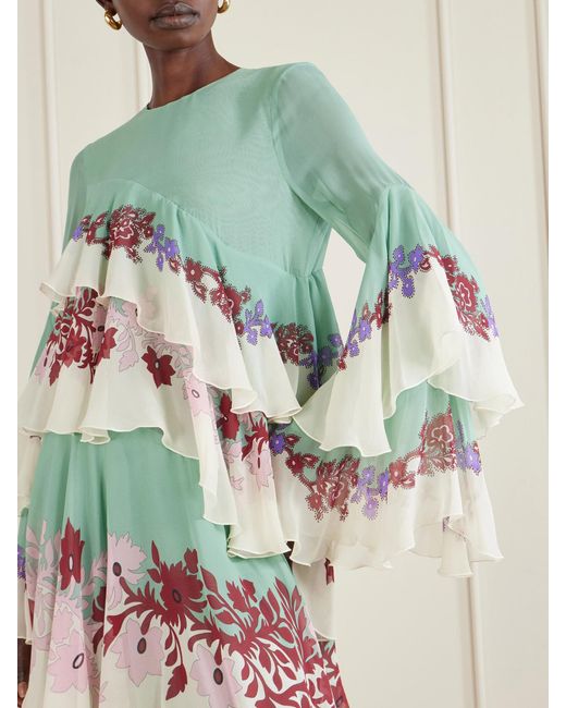 LaDoubleJ White Naiad Asymmetric Ruffled Silk-Chiffon Maxi Dress
