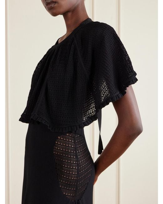 lanvin cape design midi dress LANVIN Cape-effect open-knit and jersey midi dress