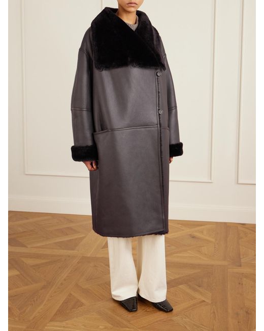 Totême  Black Paneled Shearling Coat