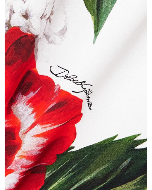 Dolce & Gabbana Red Floral-Print Silk-Blend Shirt